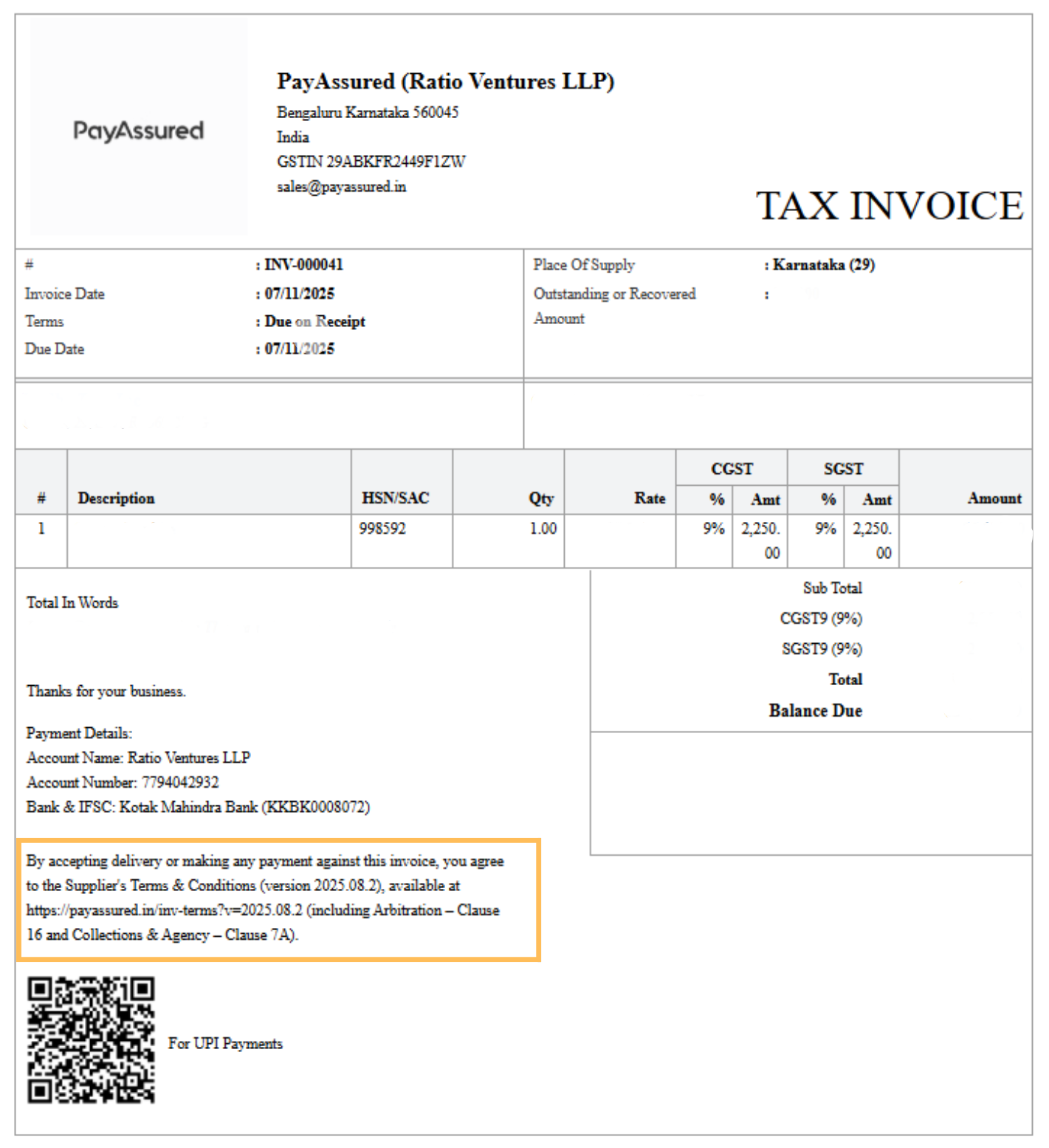 Zoho Invoice Example with Invoice Clause